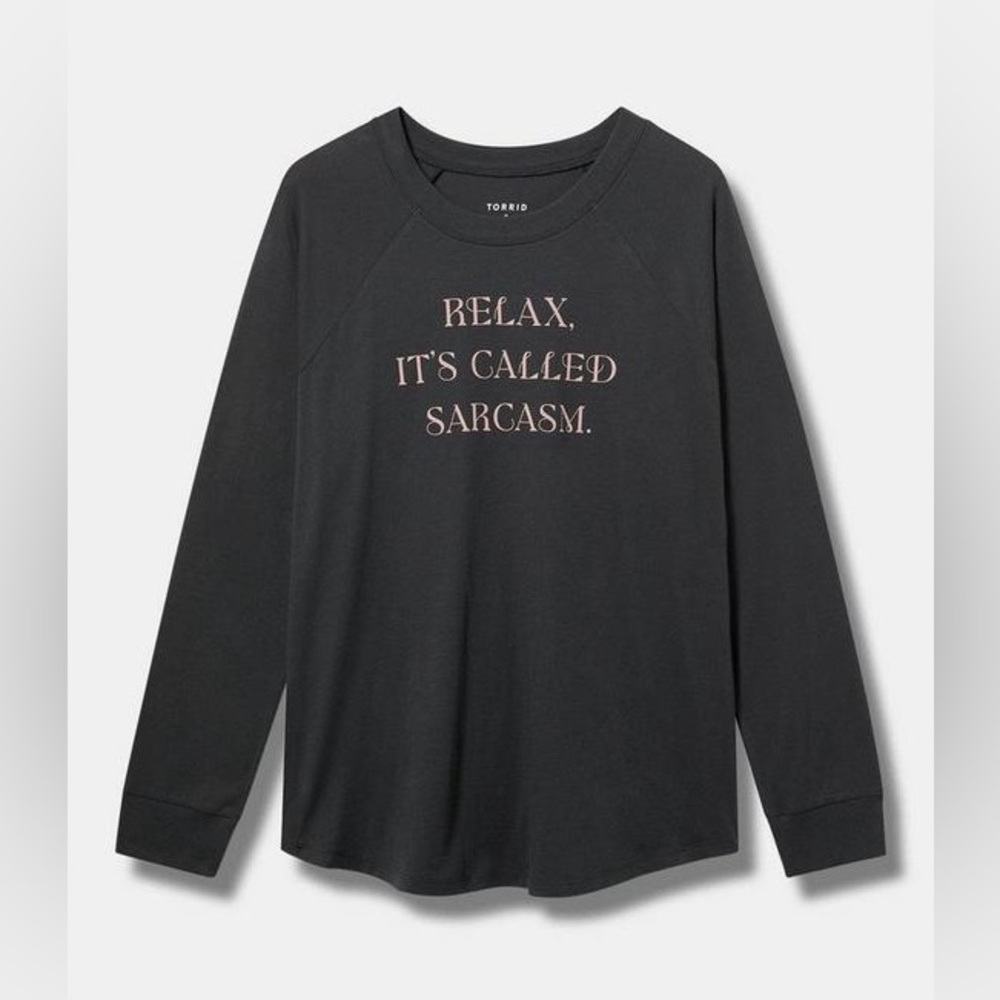 Torrid Black Graphic Long Sleeve Relax funny Sarcasm Tee plus 2X soft humor gift